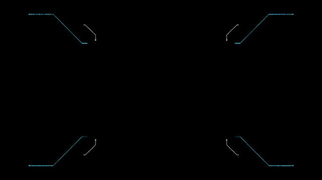 Futuristic digital frame with glowing corner lines and minimal hud elements on dark background clean tech animation
