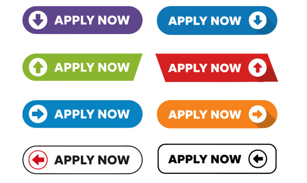Flat-Style Apply Now Buttons with Unique Designs on PNG Background, Apply Now Button, Call-to-Action Button, Flat Design CTA, White Background Button, Rounded Corner Button, Sharp Edge Button, 