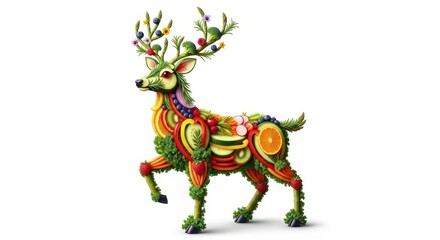Fototapeta premium Creative deer made of fresh fruits and vegetables