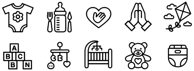 baby care childcare outline vector icons
