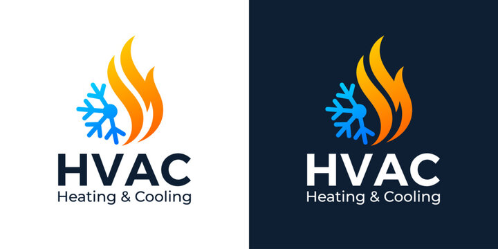 Simple HVAC logo design template illustration. Snowflake conditioning with fire design graphic vector. Symbol, icon, creative.
