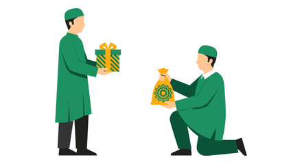 Vector illustration of two men exchanging gifts