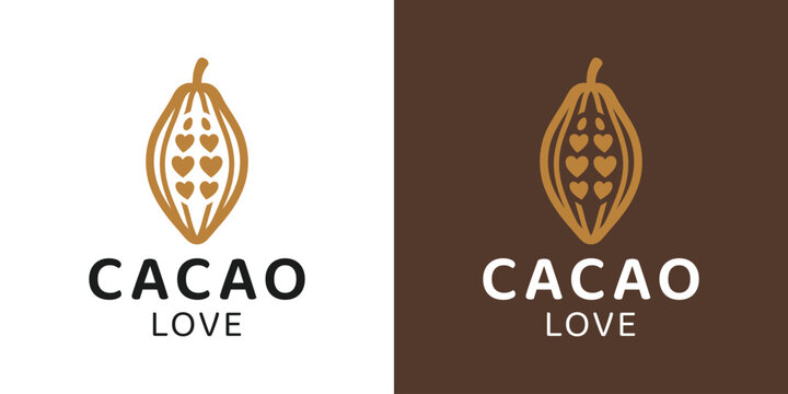 Simple cacao logo design template illustration. Cacao bean with heart love design graphic vector. Symbol, icon, creative.