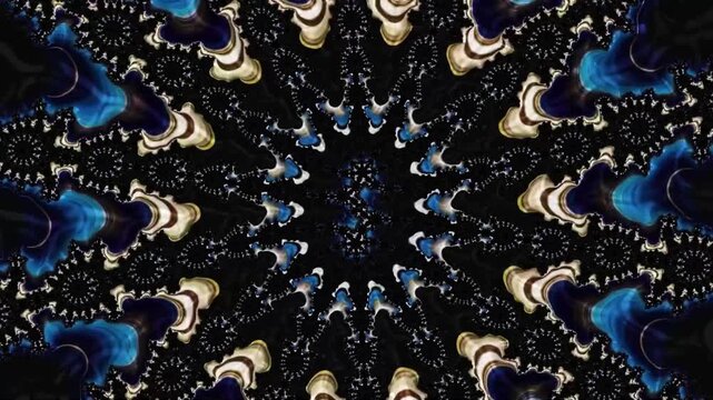 Fly through luxury blue and gold fractal tunnel. Modern simple background
