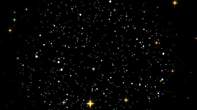 Glitter Sparkle Stars Particles Black Screen 4K | Falling Gold Confetti Bokeh Overlay | Seamless Loop Animation for Wedding, Party & Holidays | Ultra HD Light Dust Background