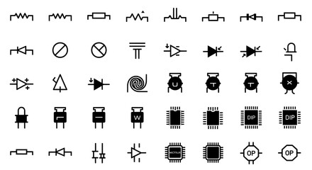 Electronic symbols set for circuit diagrams and engineering design