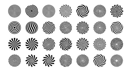 Spiral and swirl circular patterns set on white background
