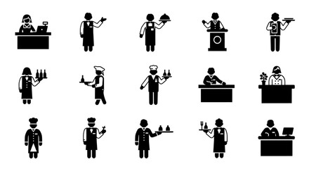 Waiter and restaurant staff service icon set