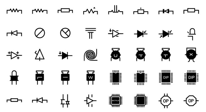 Electronic symbols set for circuit diagrams and engineering design