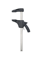 Naklejka premium Quick-grip bar clamp with straight rail, trigger handle and wide jaw pads, top-down flat lay, isolated on transparent background