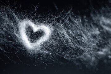 Close-up Macro Shot of a Glowing Heart Shape in Fibers.