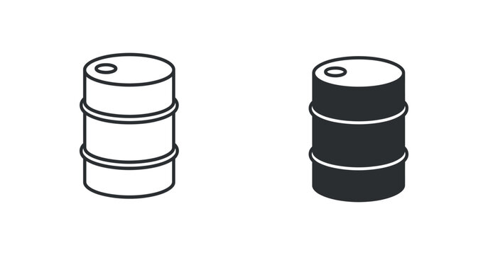 Oil Barrel Icons Set: Outline and Solid Fill Isolated on White Background