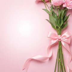 Obraz premium Beautiful pink flowers bouquet for mother's day celebration with ribbon
