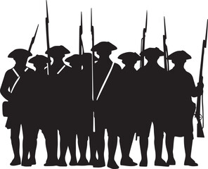 Group of revolutionary war soldiers line silhouette vector illustration military infantry © MDRAYHAN