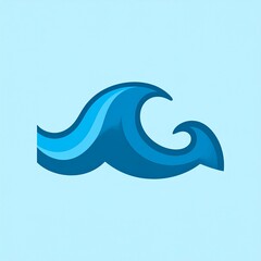 3D blue ocean wave logo icon isolated on light blue gradient background