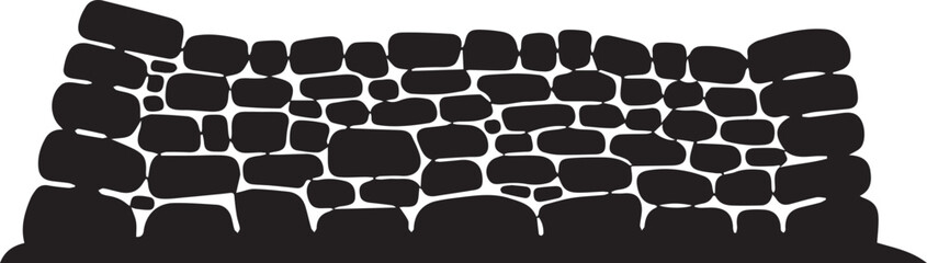 Old stone wall boundary vector silhouette illustration with uneven rocks and rough textures © MDRAYHAN