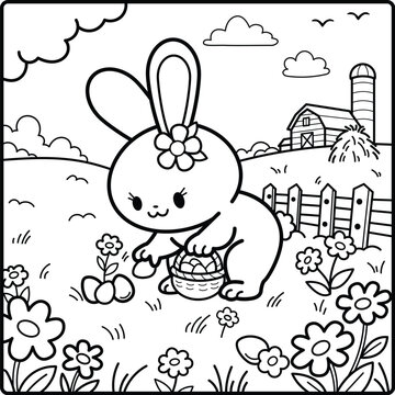Egg Collecting Easter Bunny Coloring Page