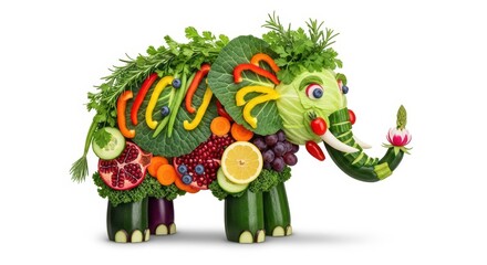 Obraz premium Creative elephant made of vegetables and fruits