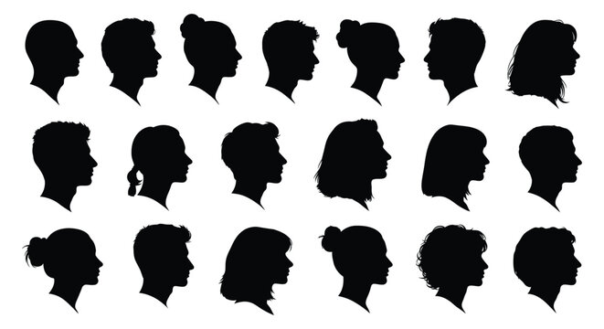 Diverse group of people head profiles vector illustration graphic design set showing various hairstyles and genders