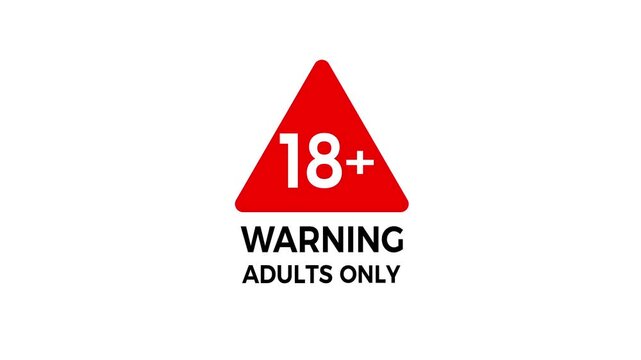 18+ Warning Adults Only Age Restriction Sign Animation on White Background