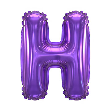 A vibrant purple foil balloon in the shape of the letter h isolated on transparent background
