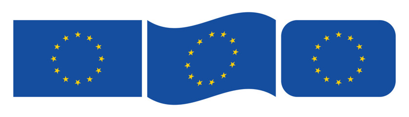 Set of european union flag icons in rectangle waving and rounded square shapes isolated on white background © Art Stor Pro
