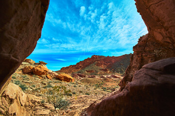 Bowl of Fire Arch Red Sandstone Formations and Desert Landscape Nevada