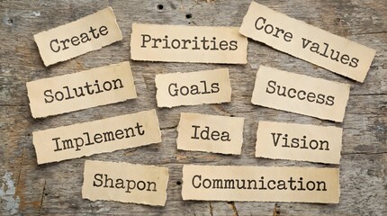 Business Compliance concepts on wooden blocks illustrating key terms and phrases related to strategy and success