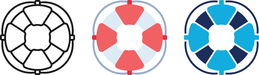 Lifesaver floating icon vector featuring a life buoy in ocean setting, perfect for safety, maritime, swimming, rescue, beach, and nautical-themed vector illustration projects. © MR Vector Store