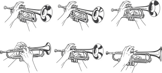 Six different views of trumpets isolated on transparent background © RAC.Design-Magic