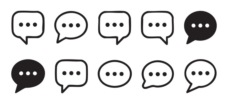 Chat bubbles with three dots icon set isolated on white background, various styles