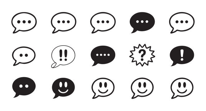 Message bubble icons for chat communication and social network interaction with different symbols