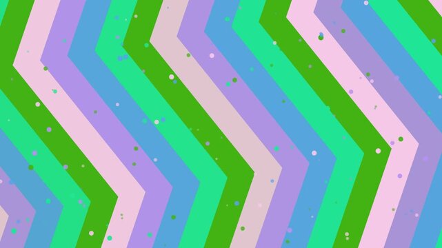 Vibrant chevron pattern with colorful stripes and dots illustration viewed from directly above