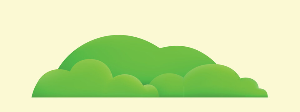 Green grass hill with mountain landscape. 3D cartoon land element perfect for nature illustration or summer field design