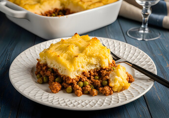 Delicious homemade shepherd's pie with a golden potato topping