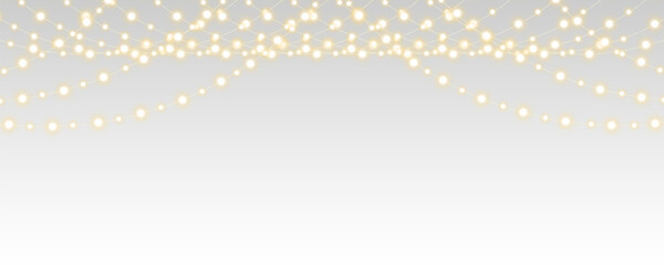 Glowing string lights or Christmas light garland LED lamps PNG with bright white yellow bulbs...