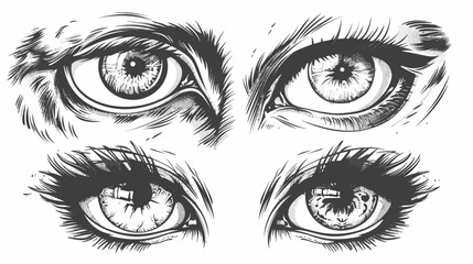 Obraz premium A detailed illustration showcasing four pairs of eyes in black and white, featuring varying expressions