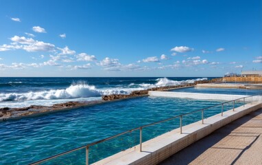 Obraz premium Serene Daytime View of Simulated Ocean Pool with Crashing Waves