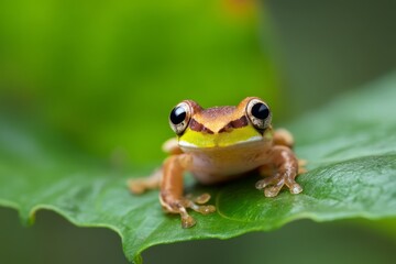 Tiny Forest Frog with Vibrant Skin and Detailed Eyes on Green Leaf