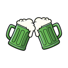 Two Green Beer Mugs Toasting for St. Patrick's Day Celebration Clinking Glasses
