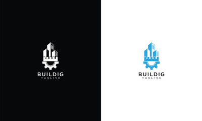 Building Engineering Logo Modern Real Estate Construction Industry Gear Icon.