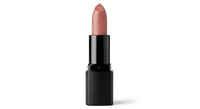 Nude lipstick in sleek black tube on white background