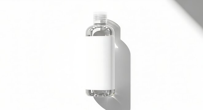 Clear plastic water bottle with blank white label on wall