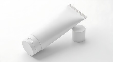 Modern white cosmetic tube and cap on clean background
