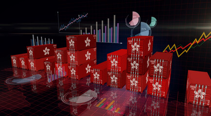 Hong Kong export cargo containers with charts and diagrams