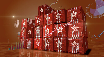 Hong Kong export cargo containers with charts and diagrams
