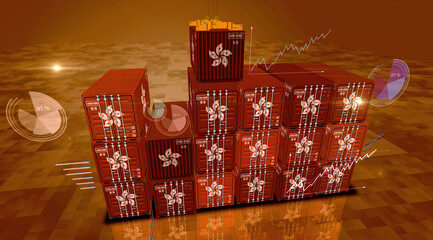 Hong Kong export cargo containers with charts and diagrams