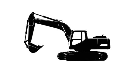 Silhouette of a powerful excavator machine ready for heavy construction work on a site.