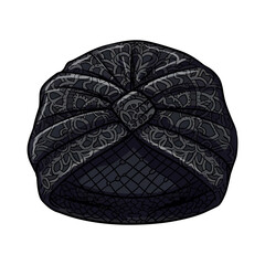 Elegant intricately patterned knit cap with decorative geometric designs. © Fahim