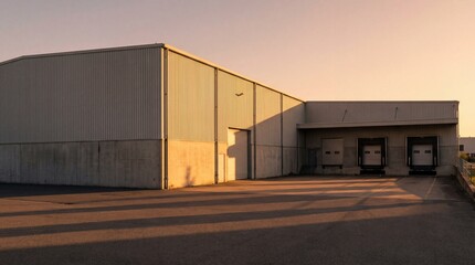 Obraz premium Industrial Warehouse with Loading Bays at Sunset